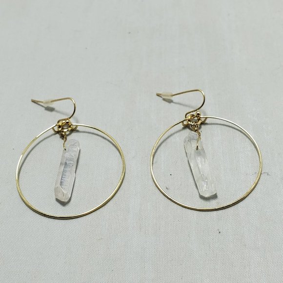 Charming Charlie clear aura quartz point gold hoop fish hook earring - Picture 2 of 4